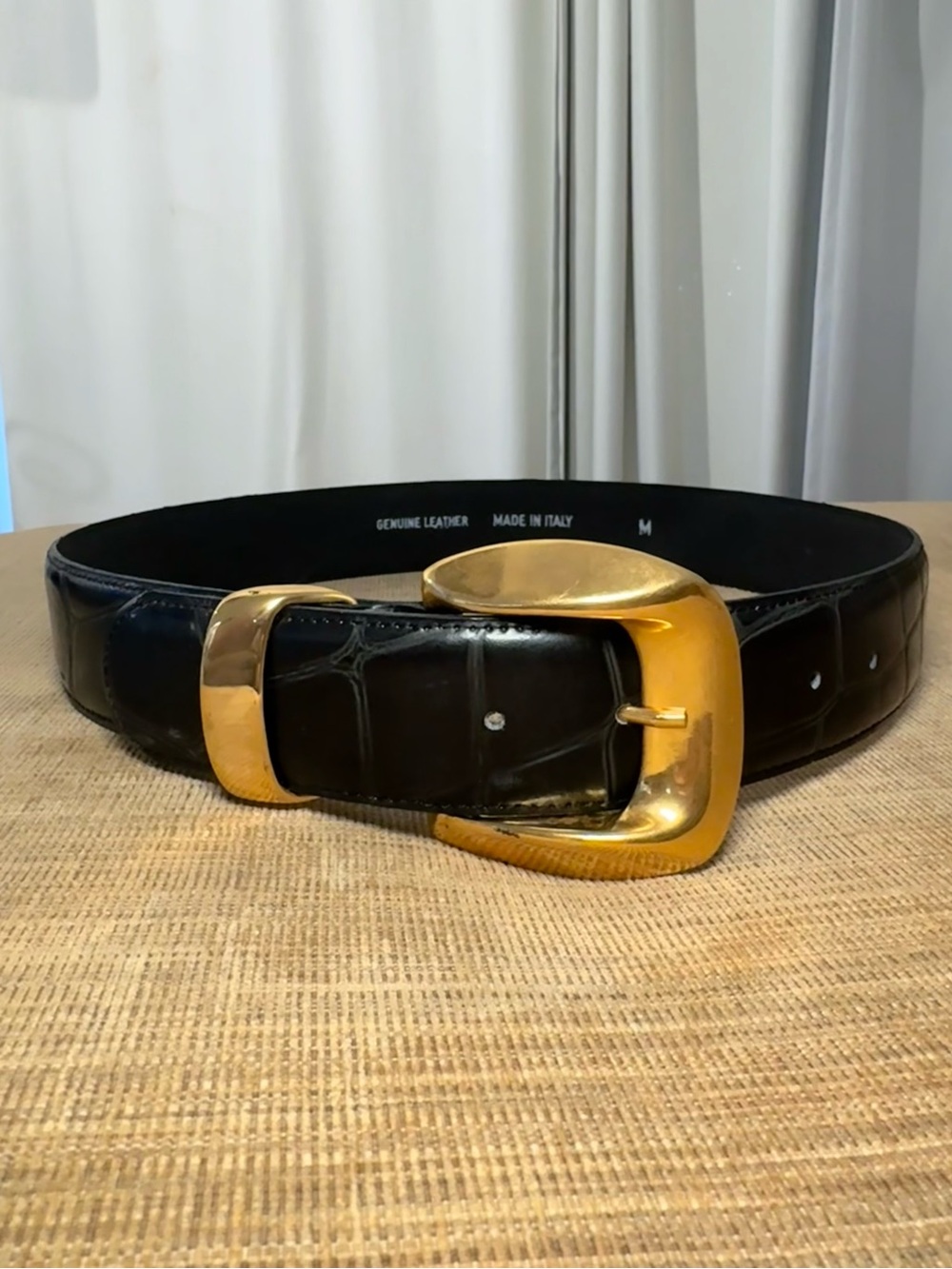 Vintage Black Croc Embossed Leather Belt